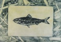 Fisch in Grau Blau &Auml;tzradierung Aqua Tinta 30x40